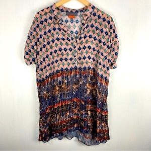 Bhanuni By Jyoti BOHO Print Short Sleeve Tee T-Shirt Tunic Top Blouse Size Large